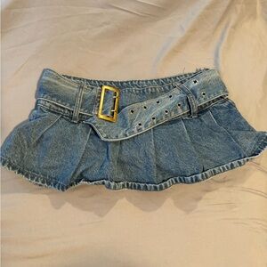 Denim Pleated Mini Skirt